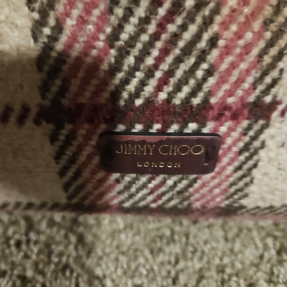 🔥Jimmy Choo Varenne Tote  in Burgundy Check Plaid Wool Logo Embroidery - Picture 9 of 10
